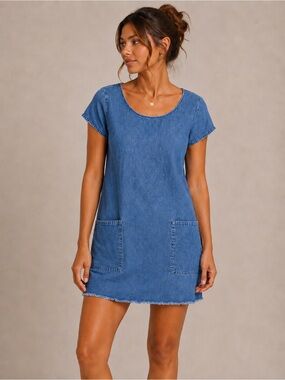 Zara Trafaluc Raw Hem Denim Dress